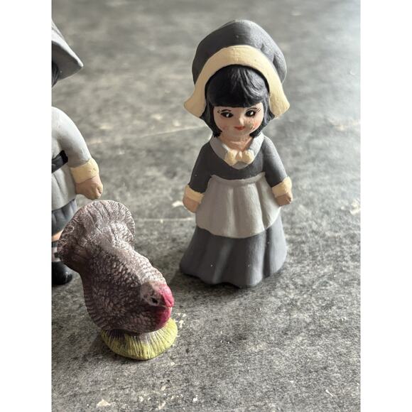 Fall Figurines Turkey Pilgrim Girl & Boy Ceramic Vtg Thanksgiving Decor Set of 3 - Picture 4 of 7